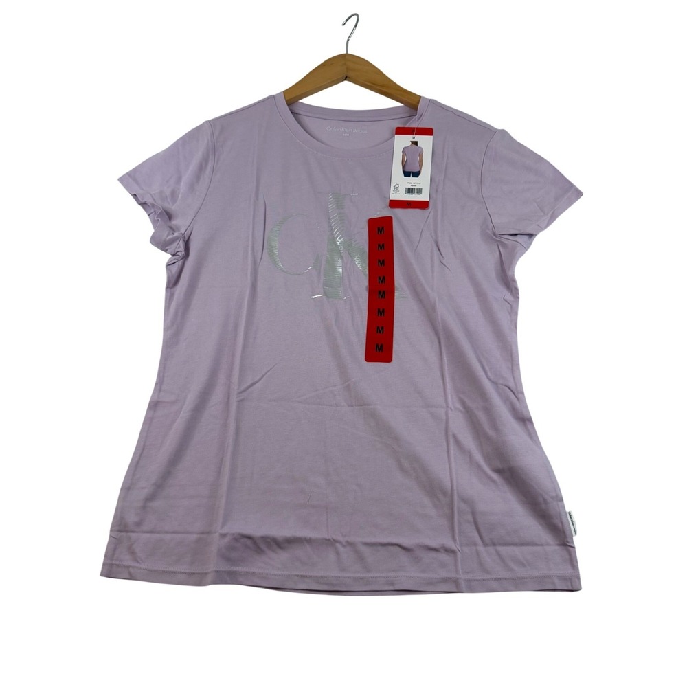 Calvin Klein Jeans Womens Lavender Purple Metallic Logo Crew Neck T-Shirt M NEW